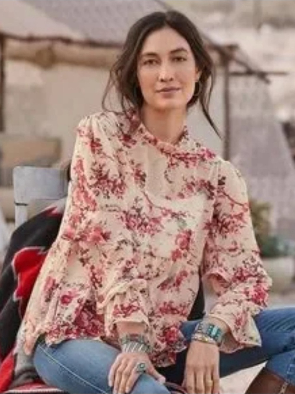 Sundance Babydoll Floral Muse Women's Sheer Blouse Size XL